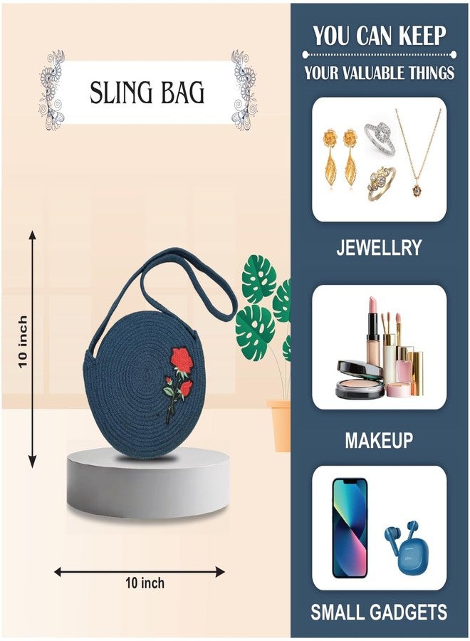 Ariya Women Round Sling Bag with Swatch (4058 | Blue) Handcrafted PP & Cotton Blend Shoulder Purse, Perfect for Ladies & Girls, Lightweight Crossbody Bag for Daily, Casual, Travel & All Occasions - Image 3